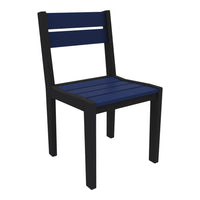 Navy blue slatted seat and backrest with a contrasting black frame for a modern, stylish look.