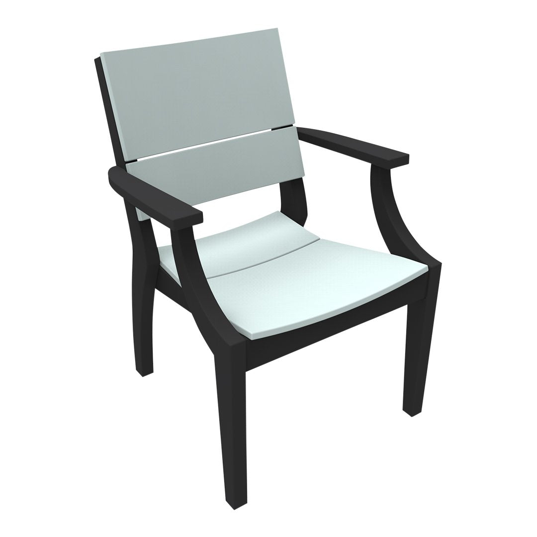 Modern black chair with a sleek gray seat and backrest, featuring minimalist lines and a contemporary design.