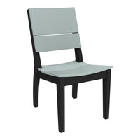 Gray wooden chair with black legs and minimalist design, featuring sleek finishes and clean lines.