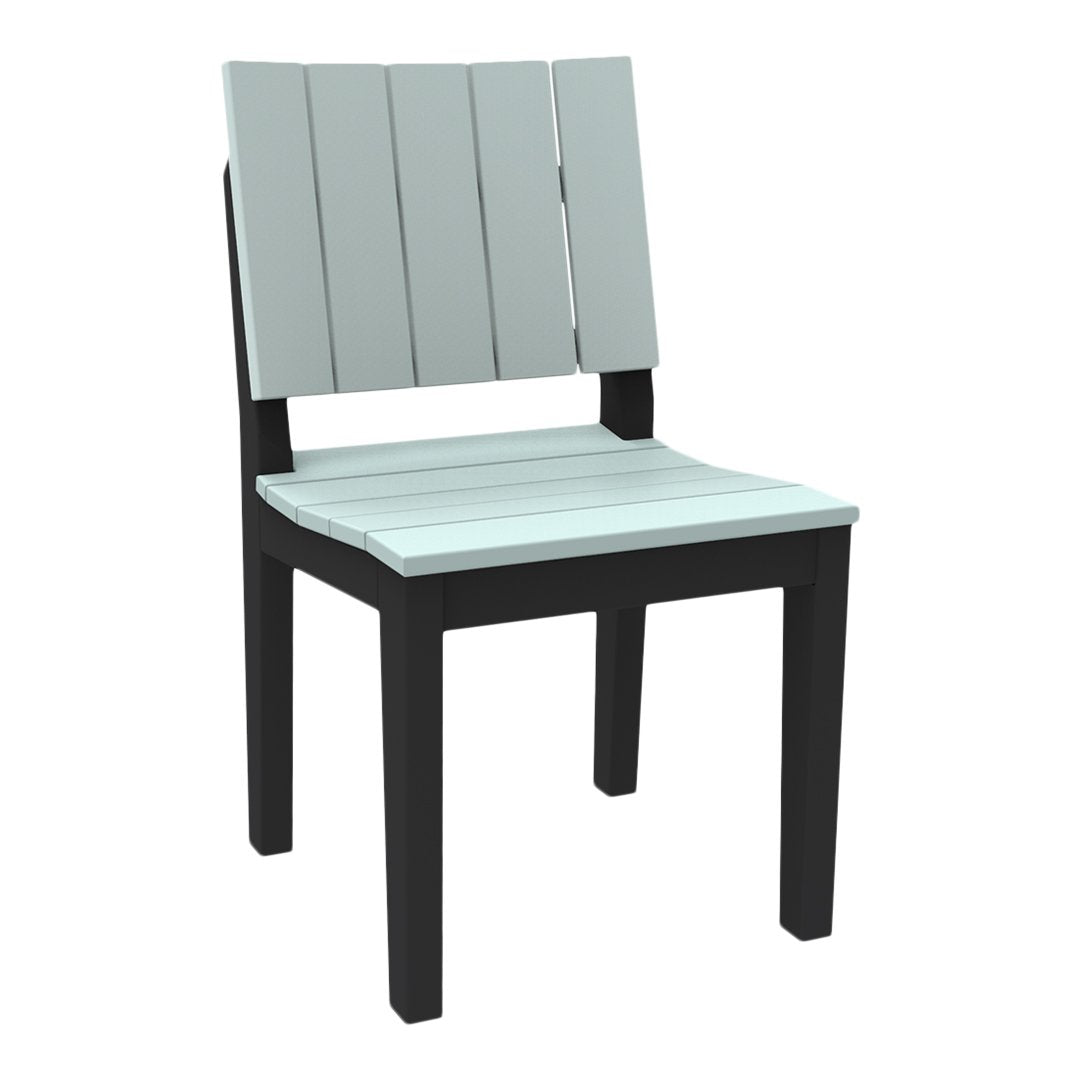 Light gray slatted seat and backrest with a contrasting black frame. Stylish and modern design for any space.
