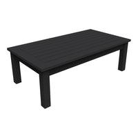 Black rectangular coffee table with a slatted surface and sturdy legs, perfect for modern decor.