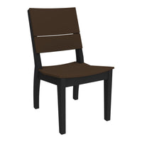 Brown wooden chair with a sleek, black frame and simple, modern design. Perfect for contemporary interiors.