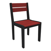 Black wooden chair with a red slatted seat and backrest, featuring a modern design perfect for any setting.