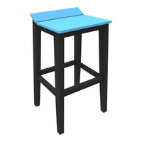 Blue top bar stool with a sleek black frame, featuring a modern and minimalistic design. 