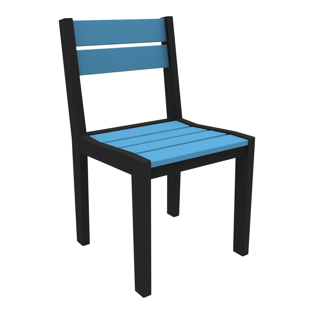 Blue slatted seat chair with a sleek black frame, perfect for modern décor.