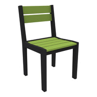 Green slatted seat and backrest with a sleek black frame. Ideal for modern outdoor or indoor decor.