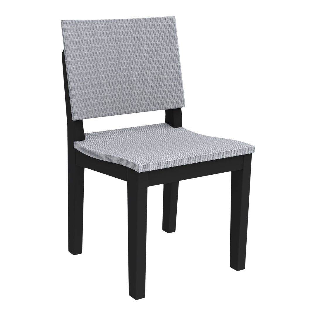 Gray checkered fabric chair with a sleek black wooden frame, perfect for modern decor.