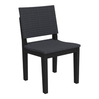 Black chair with a plaid pattern on the seat and backrest, featuring a sleek design and sturdy legs.
