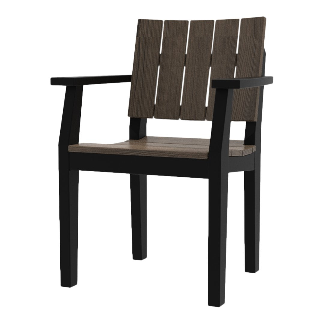Modern black and brown striped wooden chair, featuring a sleek, contemporary design and minimalistic pattern.