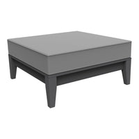 Gray square coffee table with a smooth top and solid black legs. Contemporary design for modern decor.