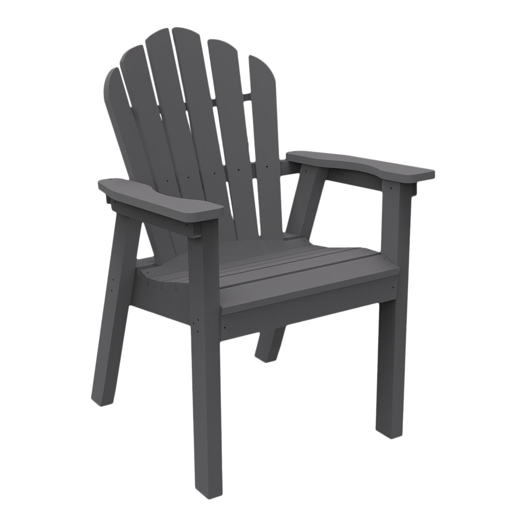 Gray Adirondack chair with a classic slatted design, perfect for outdoor relaxation.