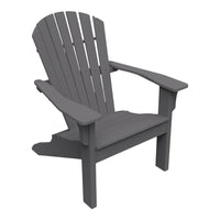 Gray Adirondack chair with slatted back and wide armrests, perfect for outdoor lounging.