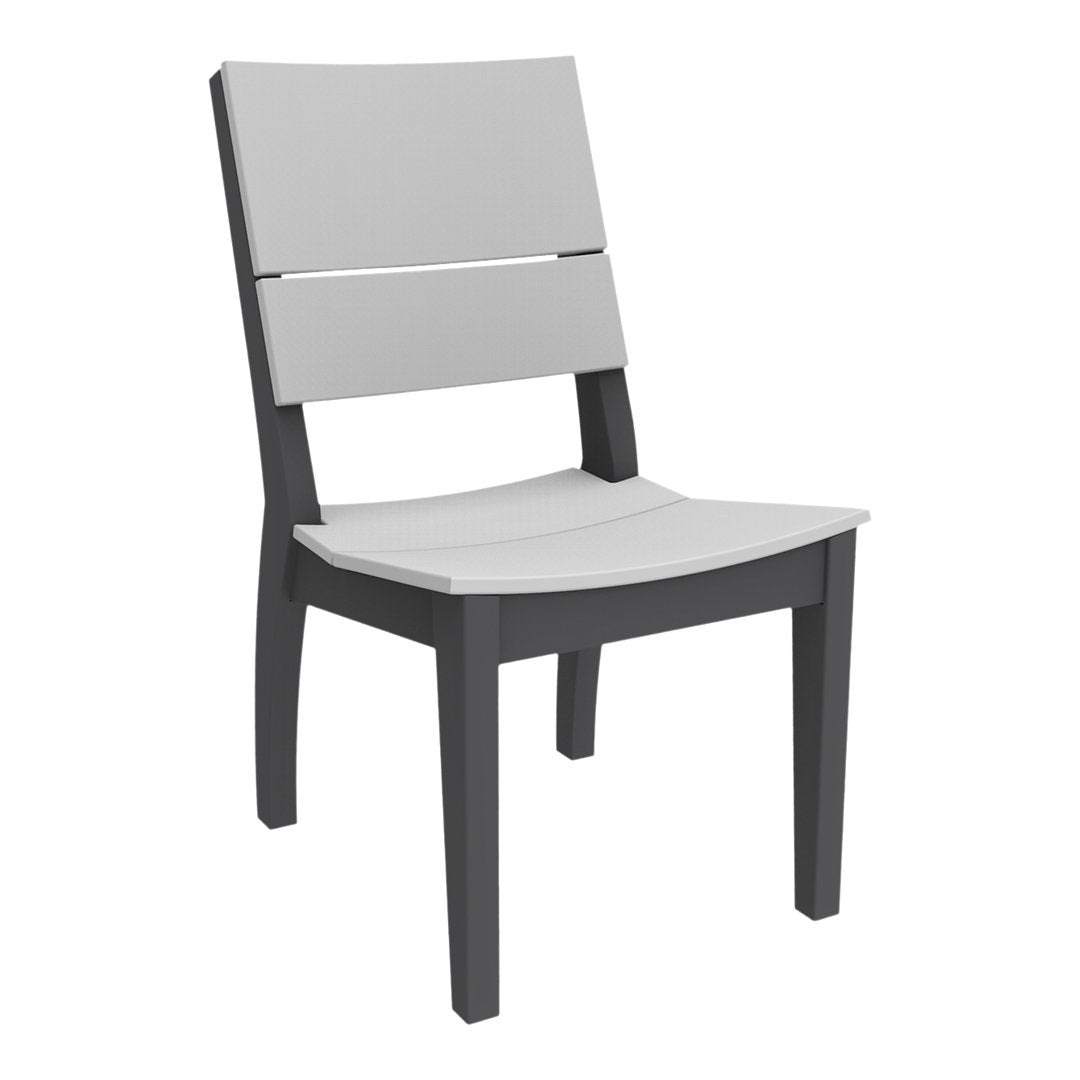 Minimalist gray dining chair with a sleek two-tone design and smooth, modern lines. Perfect for contemporary spaces.