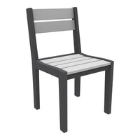 Gray and white striped outdoor chair with a sleek modern design and sturdy black frame, perfect for patio decor.