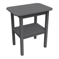 Gray outdoor side table with slatted design and a clean, modern finish. Perfect for patios or garden spaces.