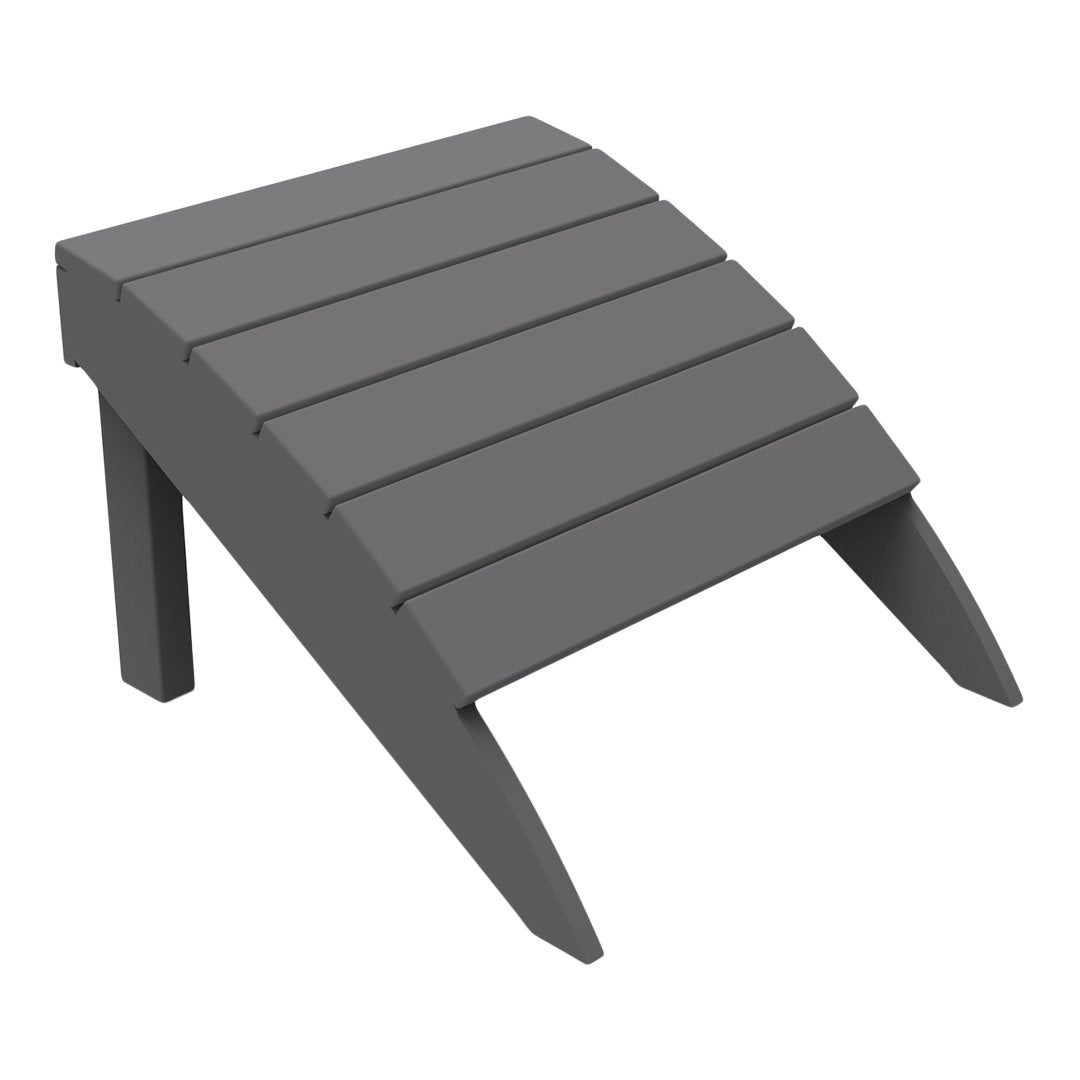 Gray outdoor footrest with a slatted design, featuring a modern, minimalistic look ideal for any patio or deck.