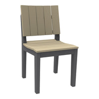 Stylish gray and beige slatted chair with a modern design, perfect for various decor styles.