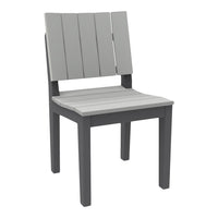 Gray slatted chair with a light gray seat and dark gray legs, offering a modern and chic design.