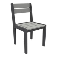 Gray wooden chair with a sleek design and horizontal slats on the seat and backrest. Modern and minimalist aesthetic.