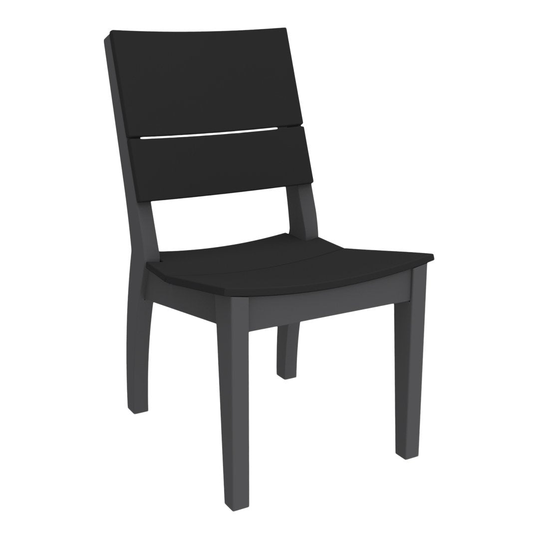 Black wooden chair featuring a minimalist design with sleek lines and a smooth finish. Perfect for modern decor.