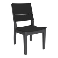 Black wooden chair featuring a minimalist design with sleek lines and a smooth finish. Perfect for modern decor.