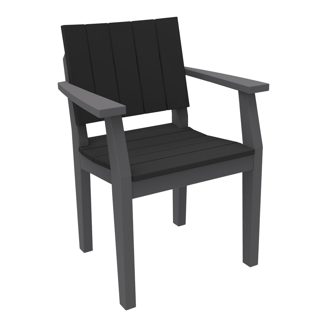 Black wooden chair with a slatted back and seat, featuring a modern gray finish. Ideal for outdoor or indoor use.