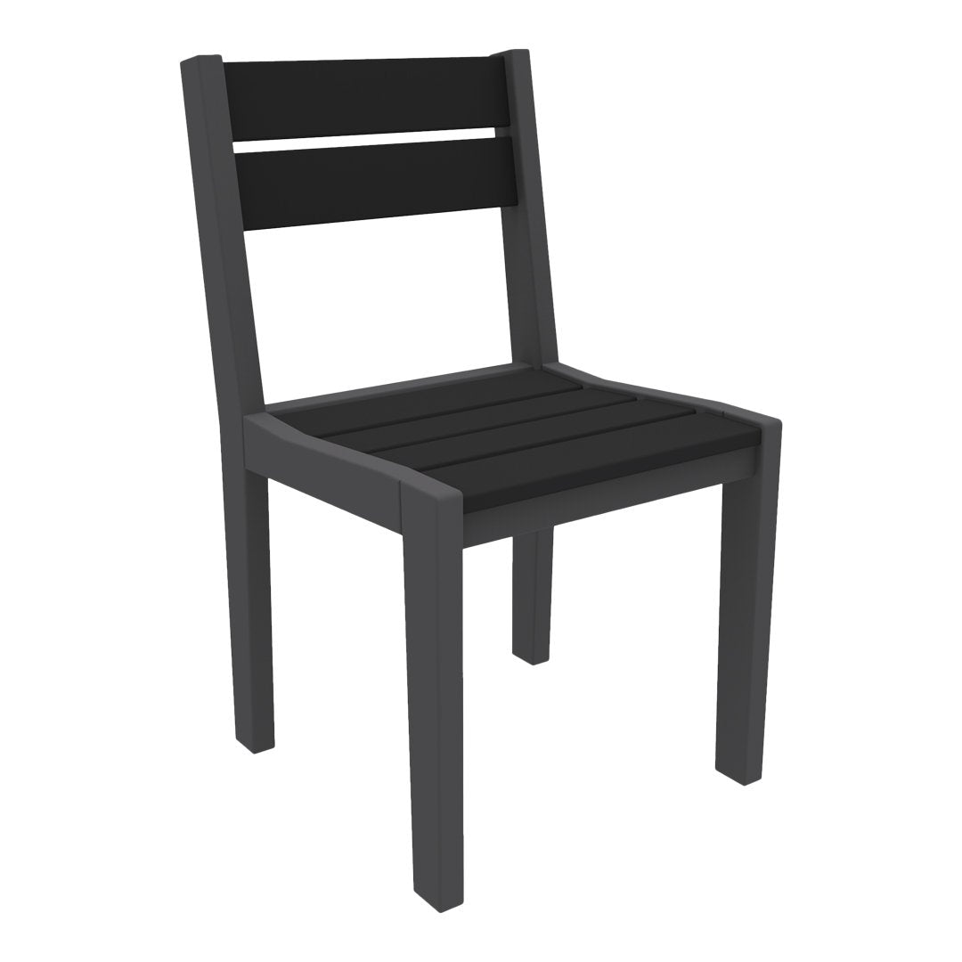 Black slatted chair with a modern design, featuring a sleek matte finish and minimalist structure.