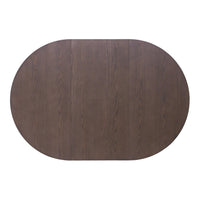 Dark brown oval table with a smooth wood grain pattern and a rich, warm finish. Ideal for modern dining spaces.