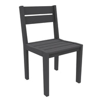 "Solid black wooden chair with a slatted seat and backrest, showcasing a sleek, minimalist design."