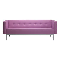 Stylish pink upholstered sofa with a tufted design and sleek silver legs. Perfect for modern decor.