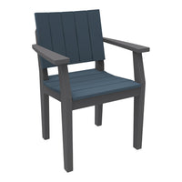 Dark blue slatted seat and backrest with gray frame, perfect for outdoor or indoor use. Sleek, modern design.