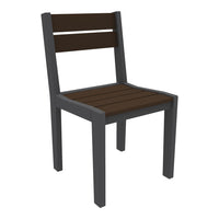 Dark gray wooden chair with brown slats on the seat and backrest, featuring a sleek, modern design.