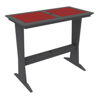 Red and dark gray table with a sleek, modern design and rectangular surface. Perfect for home or office use.