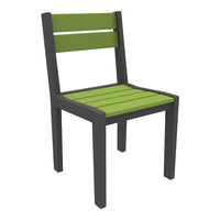 Green slatted chair with a black frame, perfect for modern outdoor or indoor decor.