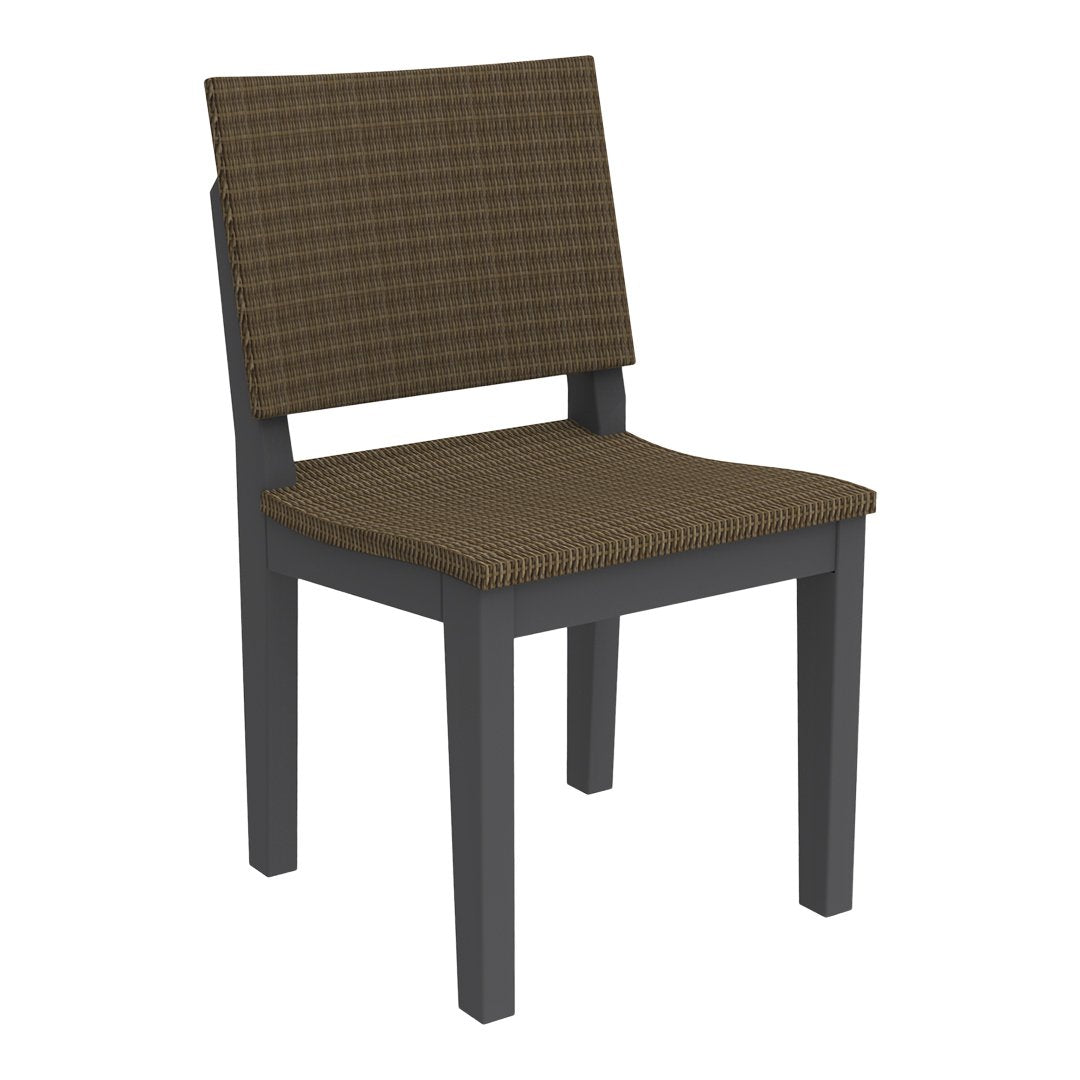 Brown plaid patterned chair with a dark gray wooden frame, perfect for modern decor.