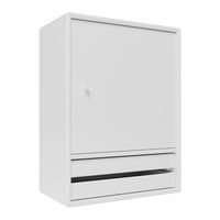 White cabinet with a clean, smooth surface and a horizontal drawer design, perfect for minimalist spaces.