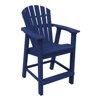 Navy blue Adirondack bar chair with a slatted back and armrests, perfect for outdoor seating.