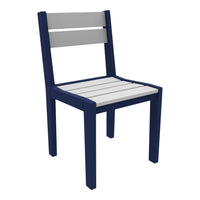 Navy blue and gray chair with a slatted seat and backrest, featuring a modern, minimalist design.
