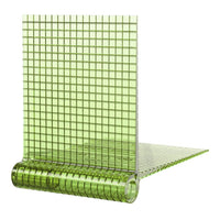 Green grid-patterned mesh sheet with a translucent design, ideal for crafting and DIY projects.