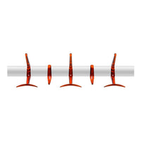 Orange hook hangers on a sleek white rod, showcasing a modern and minimalist design.