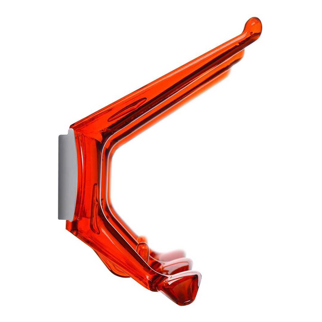 Bright orange bike mount with a sleek, modern design, featuring smooth lines and a glossy finish.