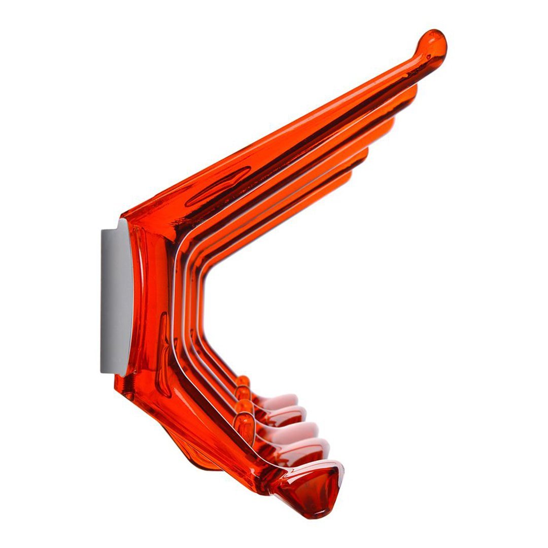 Bright orange wall mount with sleek, modern design, featuring layered, wing-like patterns. Ideal for stylish organization.