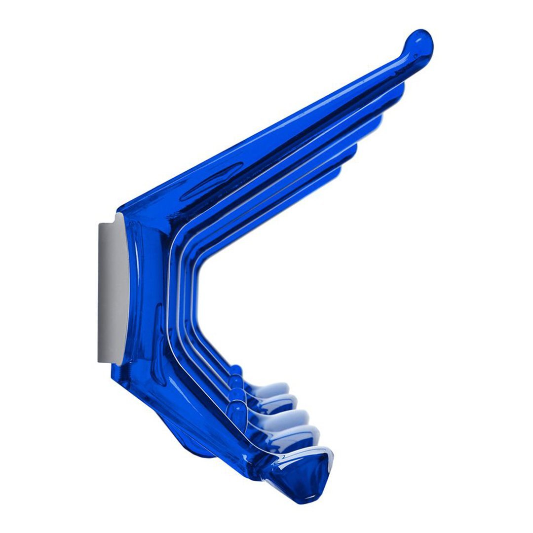 Bright blue multi-hook organizer with sleek, curved lines and modern design for optimal space-saving.