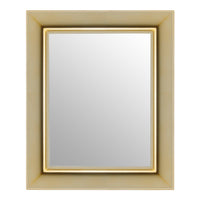 Beige framed mirror with a gold accent border, featuring a sleek, modern design. Ideal for stylish home decor.