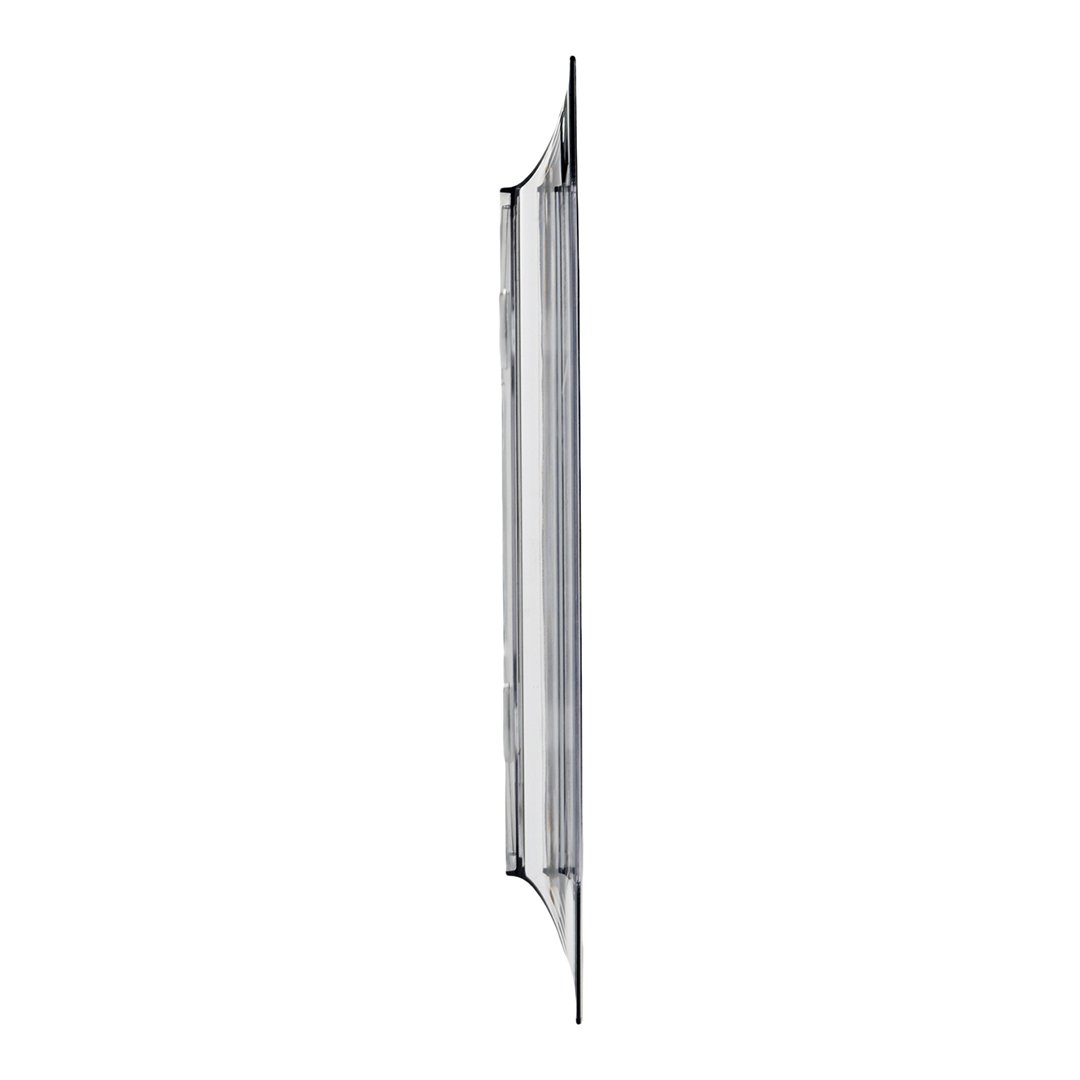 Slim, rectangular light fixture with a clear finish and sleek metallic edges, enhancing any modern decor.