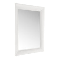 White rectangular framed mirror with a sleek, modern design, featuring a polished reflective surface and smooth edges.