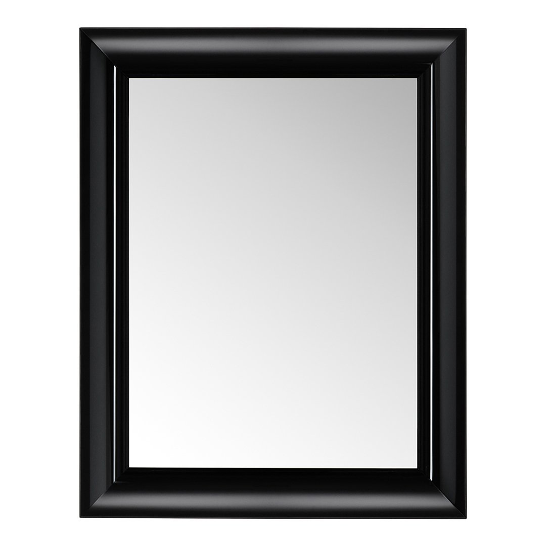 Black framed rectangular mirror with a sleek, modern design. Perfect for contemporary home decor.
