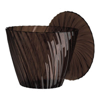 Dark brown ribbed vase with a glossy finish and elegant spiral pattern. Perfect for modern decor styles.
