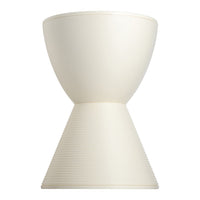 Cream-colored modern stool with a textured spiral pattern and smooth top for a sleek design.