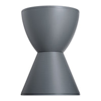 "Modern gray stool with a textured, ribbed cone shape and smooth top, perfect for contemporary decor."